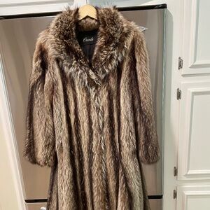 Genuine raccoon full length vintage coat with shawl collar  - size medium